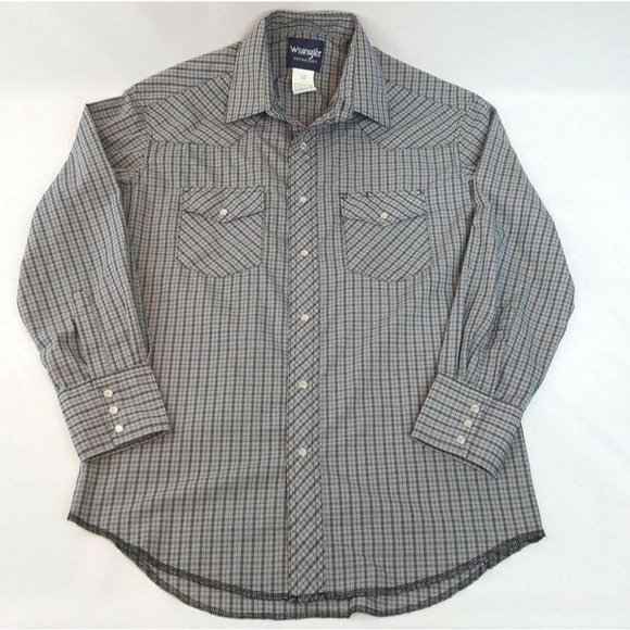 Wrangler Other - Wrangler Pearl Snap Blue Gray Plaid Long Sleeve We